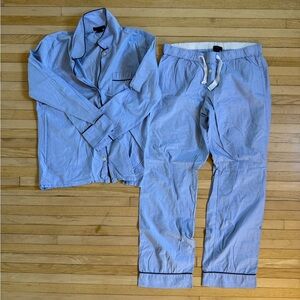 J. Crew Sky Blue Pajama Set with Navy Trim